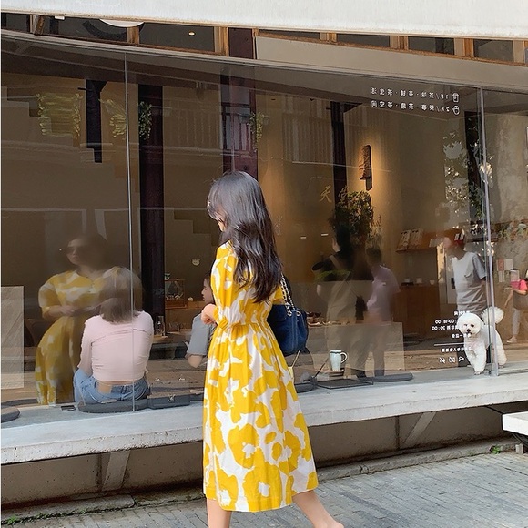 Yellow Patterned Women's Dress - Picture 3 of 4